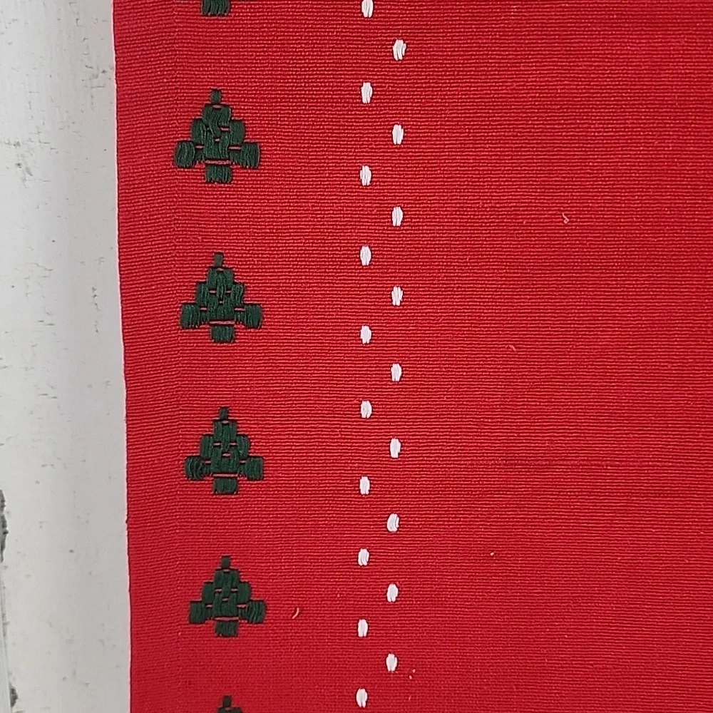 Crate & Barrel Snowy Woods red green reversible table runner 14